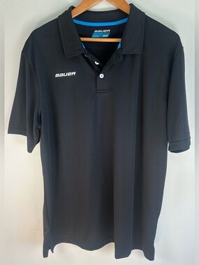 Bauer Team Men’s Polo Shirt Size XL Black Short Sleeve Hockey Stretch EUC